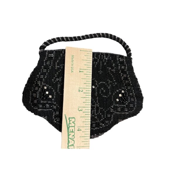 Vintage Black Beaded Evening Purse Tan/Silver Rhinestone Accents Tiny Used - Picture 10 of 12
